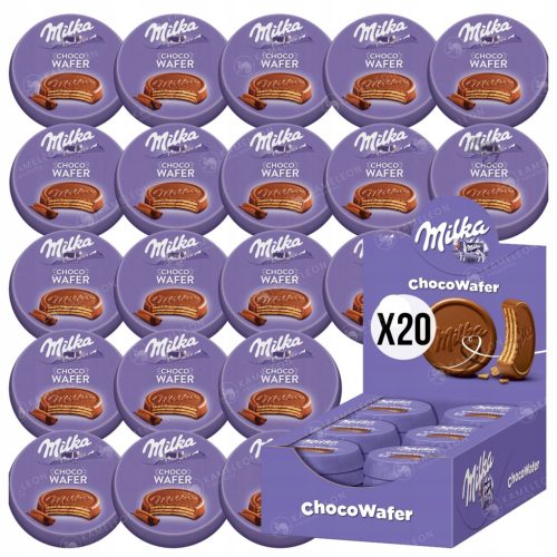 Milka Choco Wafer 30g - Runde Waffeln mit Kakaofüllung und Alpenmilchschokolade (20 Stück Packung)