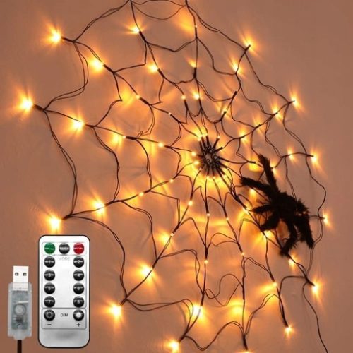 SPINNENNETZLAMPE 80 LED HALLOWEEN SPINNE MIT FERNBEDIENUNG