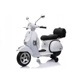    Motor Batteriebetriebener Roller für Kinder Vespa Weiß 2 Motoren Leder-EVA-Räder