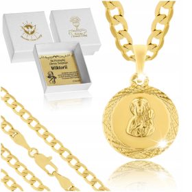   GOLDRÜSTUNGSKETTE + GOTTESMUTTER-MEDAILLE GRAVUR AUS 18K CHIRURGENSTAHL