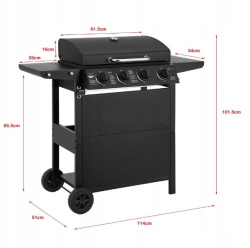  Gasgrill El Fuego San Jose, 4 Brenner, Gusseisenrost-Reduzierstück!