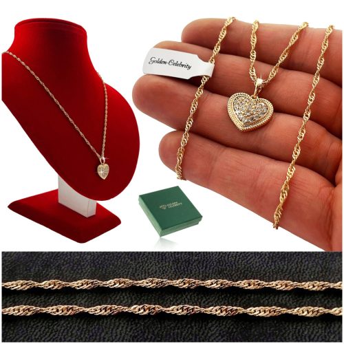  GOLDHALSKETTE CHIRURGENSTAHL / HERZ MIT 18K ZIRKONIA GESCHENK + KOSTENLOS