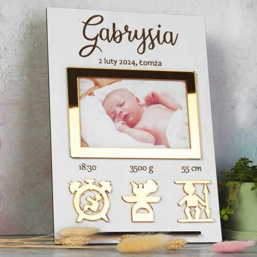  3D-Geburtsurkunde, Babyfoto, goldener Spiegel, Souvenir, Geschenk, Geburtstag, Taufe