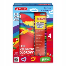    Kreatives Kunstset als Geschenk. Buntstifte, bunter A4-Block + Malbuch