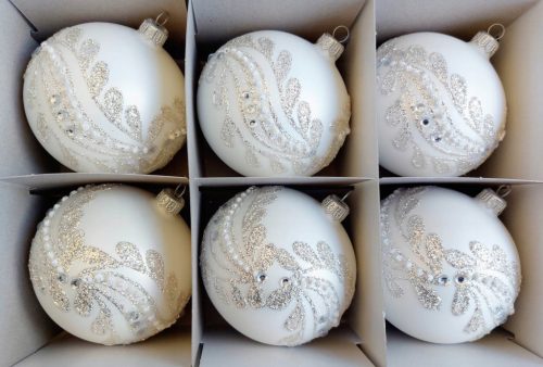  Christbaumkugeln Glas mattweiß WAVE 8cm