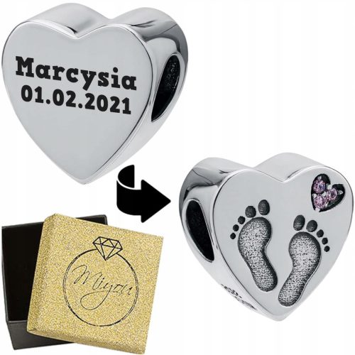  CHARMS HERZ FUSS SILBER 925 GRAVUR KINDERNAME GESCHENK FÜR MUTTER