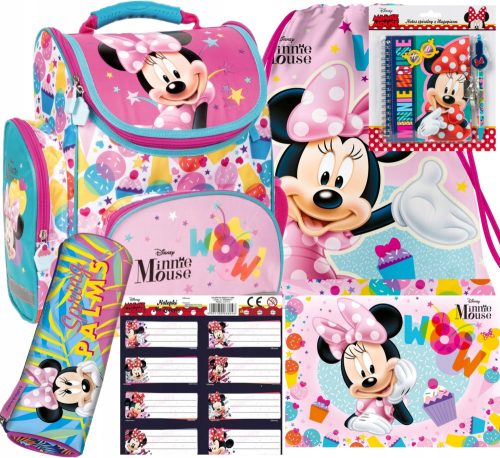  6-IN-1-SCHULRUCKSACK, MINNIE-MAUS-BLEISTIFT-ETUI, TASCHE, DERFORM-AUFKLEBER