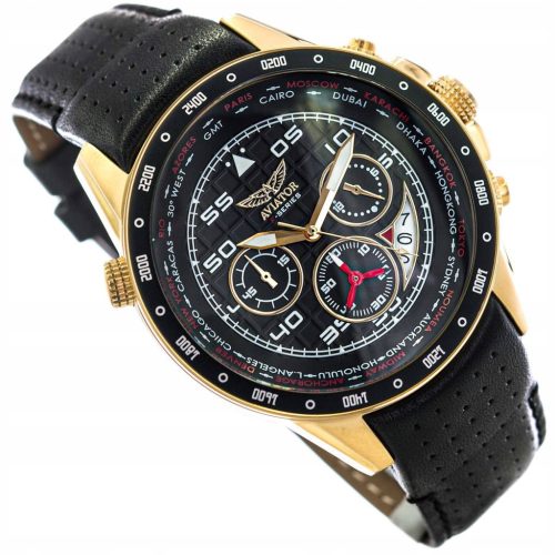  HERREN-AVIATOR AVW7770G116 ARMBANDUHR STOPPUHR DATUMSBESTÄNDIG