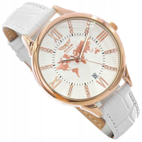  DAMEN-FliegeRUHR AVW8636L14 WEISS AM ARMBANDUHR WORLD MAP DATA CASUAL