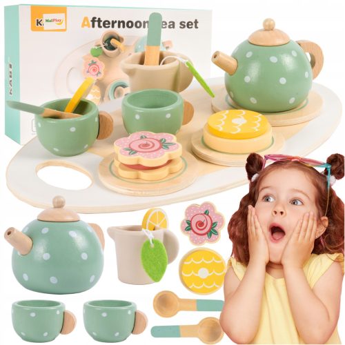  Teeservice aus Holz zum Spielen für Kinder, Teekannentablett