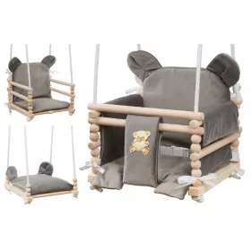    Kinderschaukel für Haus, Garten, Terrasse, 3-in-1, stabil, Holz, Samt, Bär