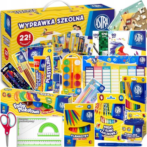  SCHULE LAYET FÜR SCHULE Buntstifte Plastilin Filzstifte 22 Stück ASTRA +3 GRATIS
