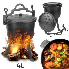    Jagdkessel aus Gusseisen, 4 l, ungarischer Topf für Lagerfeuer-Grillbraten