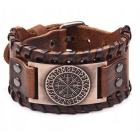    BRAUNES Lederarmband Wikinger VEGVISIR brauner slawischer Wikinger