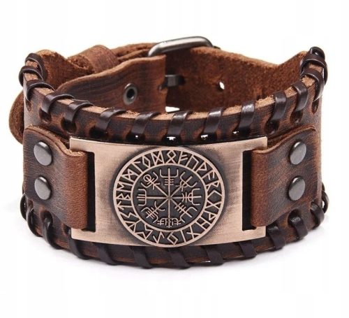  BRAUNES Lederarmband Wikinger VEGVISIR brauner slawischer Wikinger