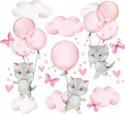  Wandaufkleber KATZEN KÄTZCHEN BALLONS 50x100cm KATZE 5