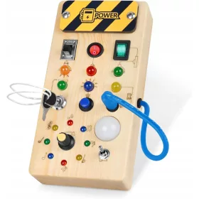    MONTESSORI BUSY BOARD SENSORISCHES SPIELZEUG AUS HOLZ 8 LED-SCHALTER