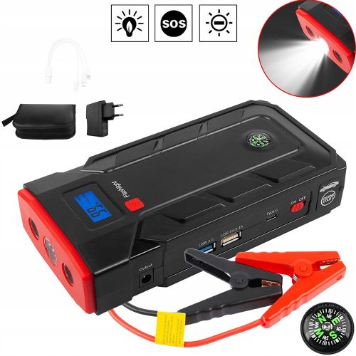  POWERBANK JUMP STARTER BOOSTER USB-Taschenlampe + Klemmenkabel 1000 A
