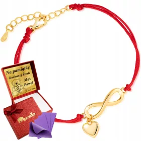   Goldschnur-Armband, Silber 925, Herz-Unendlichkeitsgravur + GESCHENK