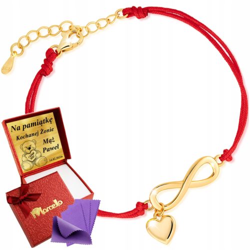  Goldschnur-Armband, Silber 925, Herz-Unendlichkeitsgravur + GESCHENK