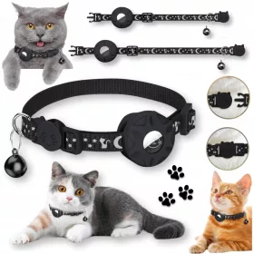    KATZENHALSBAND MIT GPS-LOKATOR, AIRTAG-HALTERUNG UND KATZENGLOCKE