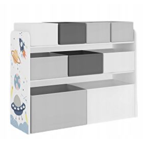    COSMOS PLANET WEISSES GRAUES HÖLZERNES BÜCHERREGAL FÜR KINDER ORGANISATORBEHÄLTER