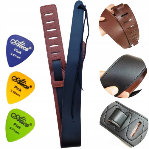  DUO-Gitarrengurt, doppelseitig, schwarzbraun, veganes Leder, Federgitarre