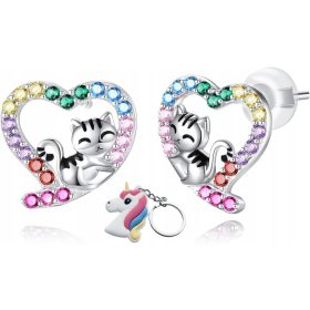    SILBERNE KATZEN-OHRRINGE FÜR MÄDCHEN Ohrstecker aus 925er Silber