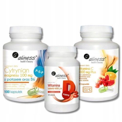 Aliness Vitamin C 1000, Vitamin D3 4000 IU und Magnesiumcitrat mit Kalium und Vitamin D3