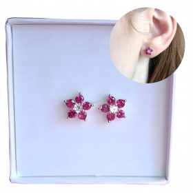  925er Silberohrringe für Mädchen, rosa Blumen, Ohrstecker