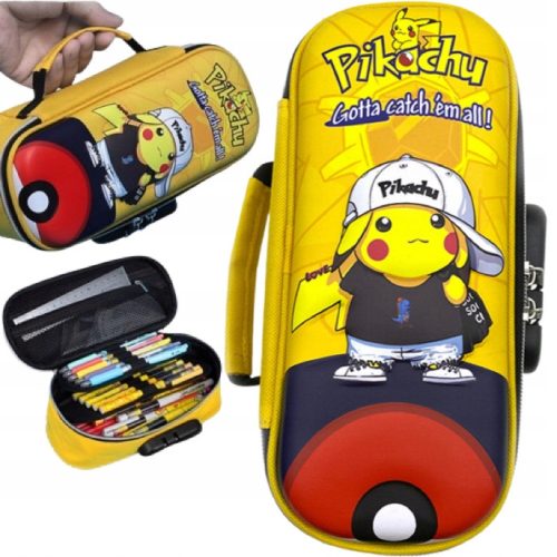  Erweiterbares Federmäppchen, geräumig, Pikachu, Pokemon, 3D-Druck mit Ostereffekt