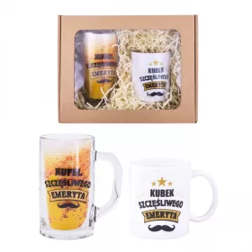    Ein Set aus Bierkrug und Krug, ein Geschenk ZUM RUHESTAND, zum Ruhestand