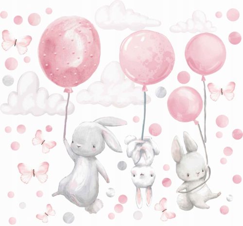 Wandaufkleber PASTELLKANINCHEN ROSA HASENLUFTBALLONS FÜR KINDER