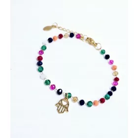  Armband Bunte Glasperlen, Gold, Hand der Fatima, Herz