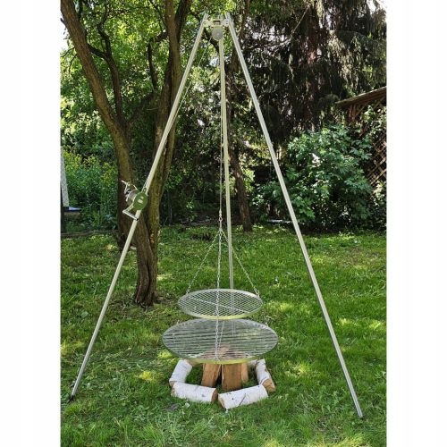  Edelstahl Dreibeingrill 225cm 2 Roste 70 und 50cm + PREMIUM INOX Haspel