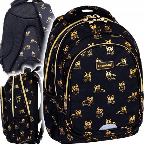 Schulrucksack HEAD GOLDEN FRENCHIE für Klasse 3+ in Schwarz-Gold