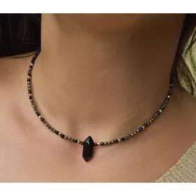  Halsband mit schwarzer Turmalin-Pyrit-Onyx-Pfeilspitze