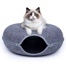  LED-KATZENTUNNEL RUNDES DONUTHAUS 50 CM DUNKELGRAU