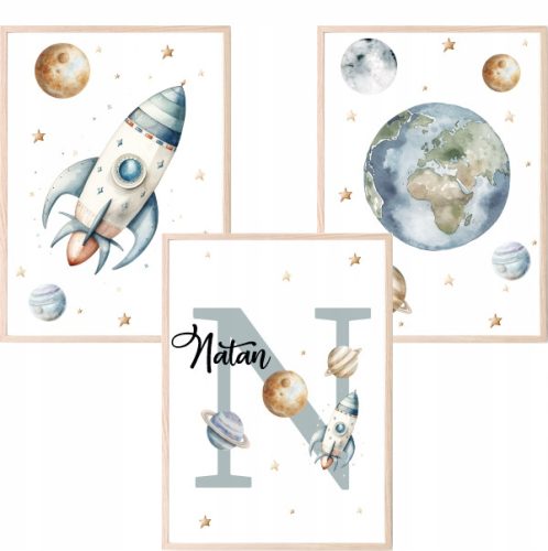 Set mit 3 A3-Postern „Weltraumplaneten“, Name des Kindes