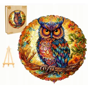    GROSSES HOLZPUZZLE, 300 TEILE, Charmante Eule in einer Holzkiste
