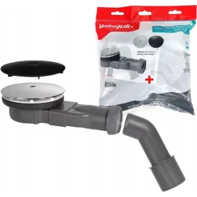    Niedriger Duschsiphon SLIM 90 mm WIRQUIN, zwei Pilze, Schwarz und Chrom