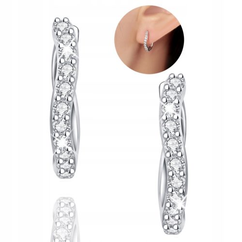  Creolen aus 925er-Silber mit Zirkonia. Silberne Creolen in Wellenform für Damen