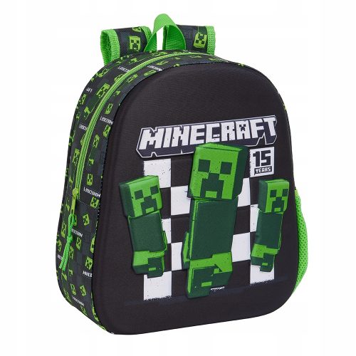  Minecraft Safta Kindergartenrucksack mit einem Fach für Jungen und Mädchen, Schwarz, Grüntöne