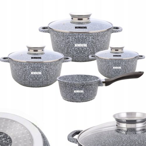  TÖPFE-SET AUS MARMOR, TÖPFE, FRY-FRY-SET, INDUKTION, GAS
