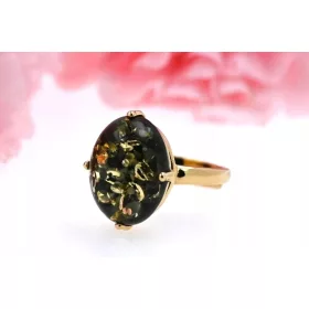    Ring, Grüner BALTISCHER BERNSTEIN, vergoldetes 925er Silber