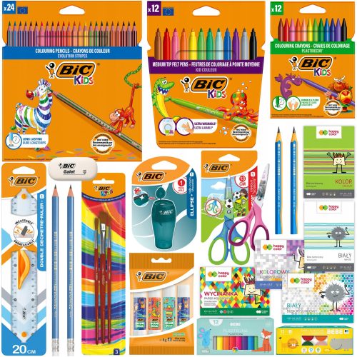  BIC SCHOOL LAYET FÜR DIE KLASSEN 1–3 Buntstifte, Marker, BLEISTIFTE, BLÖCKE, KLEBER + KOSTENLOS