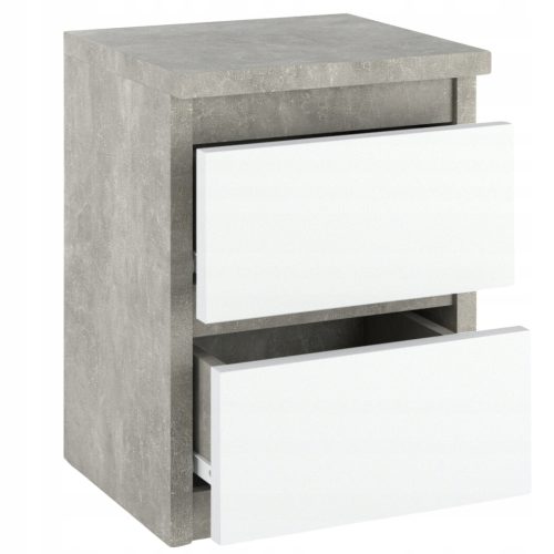 Nachttisch mit 2 Schubladen, Tisch, BETON, MATTWEISS