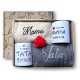  GESCHENK für Eltern – MUTTERTAG – Set aus BECHERN, HANDTUCH und gestickter Rose