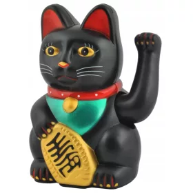    Japanische Katze Maneki-Neko Chinesische Glückskatze 21 cm SCHWARZ schwarze Katze GROSS