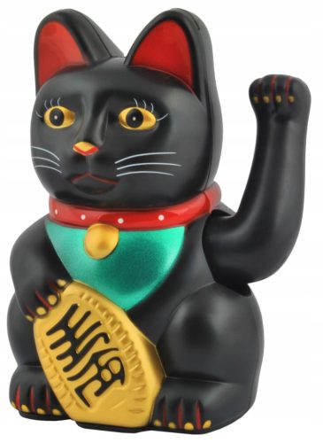  Japanische Katze Maneki-Neko Chinesische Glückskatze 21 cm SCHWARZ schwarze Katze GROSS